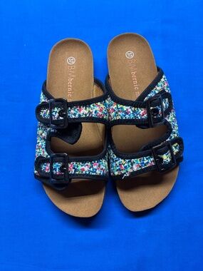 bernie mev.  woman’s Multicolor Tweed Double-Buckle Slide Sandals